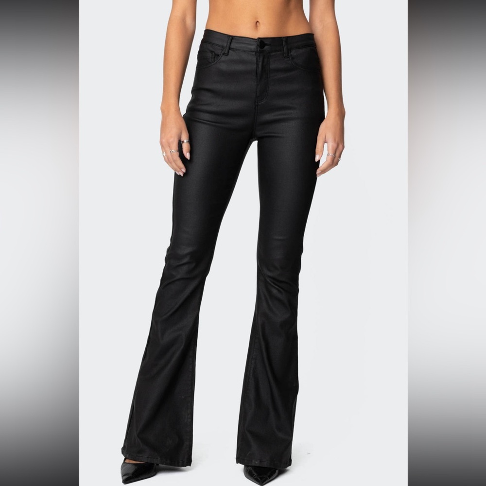 Edikted Black Luna Faux Leather Flare Jeans - size small - only worn once !